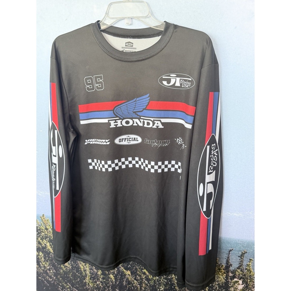 Honda JT Racing USA Men's L Long Sleeve Jersey T-Shirt Black Graphic Logo